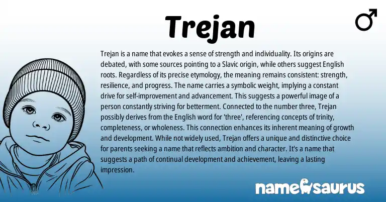Infographic about Trejan name meaning, Trejan is a name from English, Slavic origin(s).