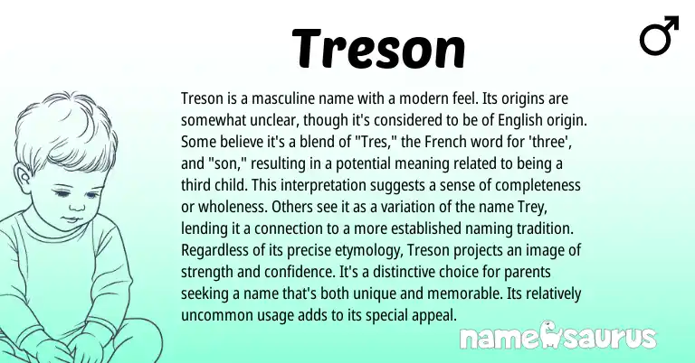 Infographic about Treson name meaning, Treson is a name from French, English origin(s).