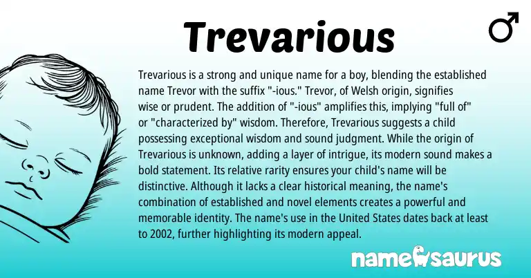 Infographic about Trevarious name meaning, Trevarious is a name from Welsh origin(s).