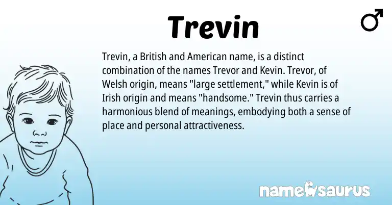 Infographic about Trevin name meaning, Trevin is a name from Irish, British, Welsh, American origin(s).