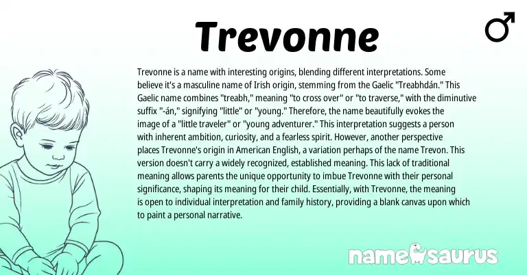 Infographic about Trevonne name meaning, Trevonne is a name from Gaelic, Irish origin(s).