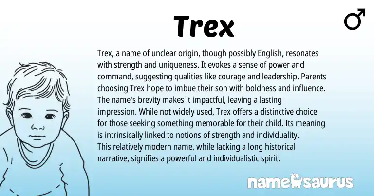 Infographic about Trex name meaning, Trex is a name from English origin(s).