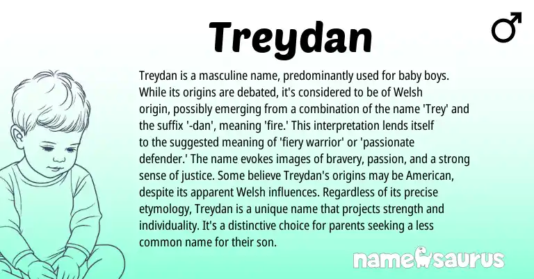 Infographic about Treydan name meaning, Treydan is a name from Welsh, English origin(s).
