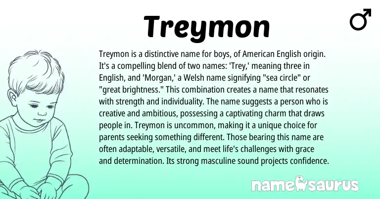 Infographic about Treymon name meaning, Treymon is a name from Welsh, English origin(s).