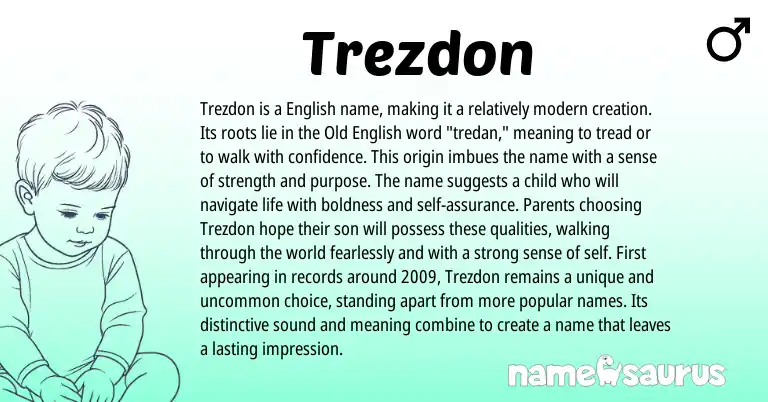 Infographic about Trezdon name meaning, Trezdon is a name from English origin(s).