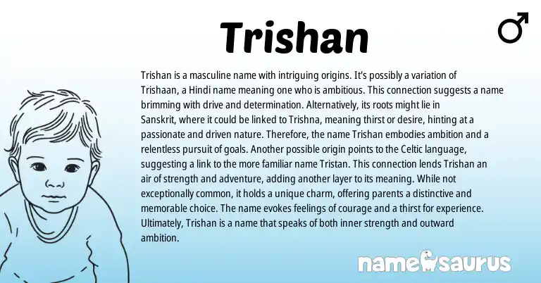 Infographic about Trishan name meaning, Trishan is a name from Sanskrit, Hindi origin(s).