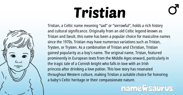 Infographic about Tristian name meaning, Tristian is a name from Irish, Cornish, Celtic, European origin(s).