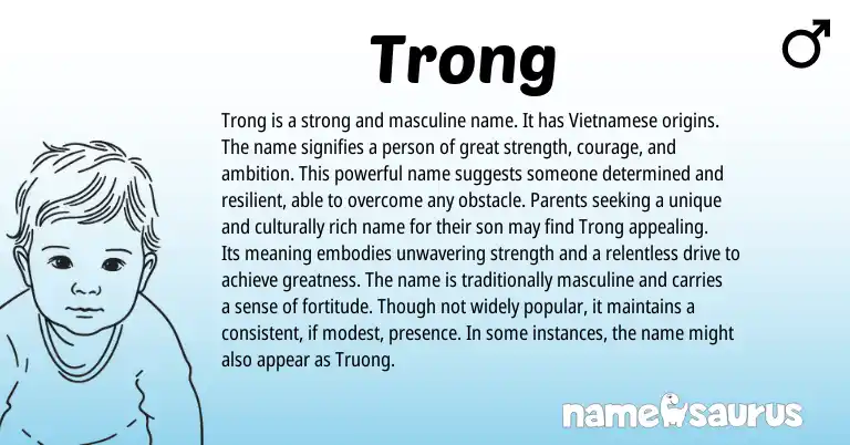 Infographic about Trong name meaning, Trong is a name from Vietnamese origin(s).