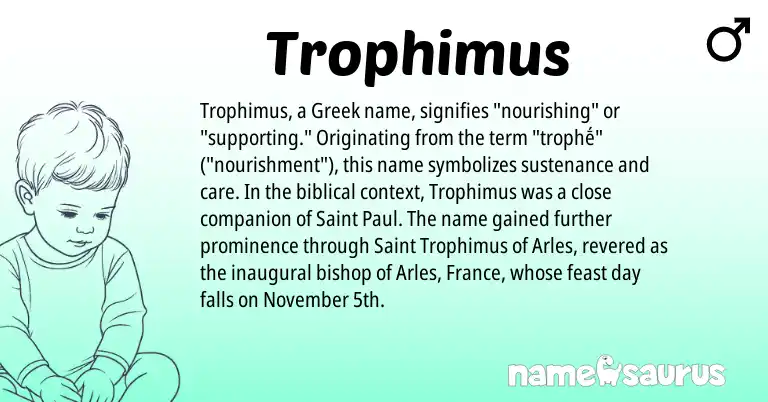 Infographic about Trophimus name meaning, Trophimus is a name from Greek origin(s).