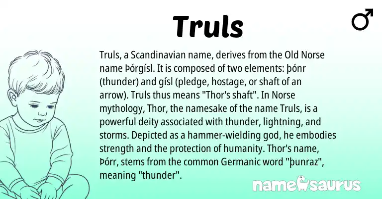Infographic about Truls name meaning, Truls is a name from Scandinavian, Germanic, Old Norse, Norse origin(s).