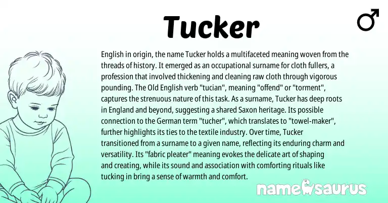 Infographic about Tucker name meaning, Tucker is a name from Saxon, German, English, England, Old English origin(s).