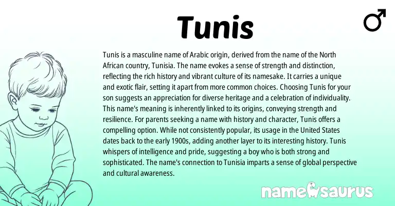 Infographic about Tunis name meaning, Tunis is a name from African, Arabic origin(s).