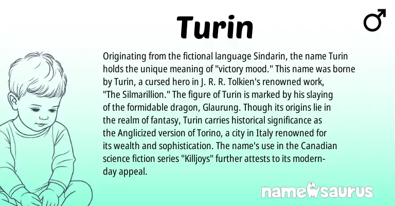 Infographic about Turin name meaning, Turin is a name from Sindarin, Canadian origin(s).