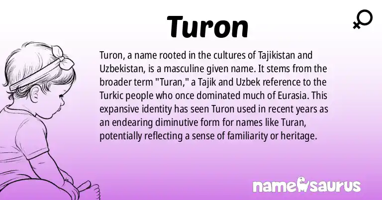 Infographic about Turon name meaning, Turon is a name from Tajik, Uzbek origin(s).