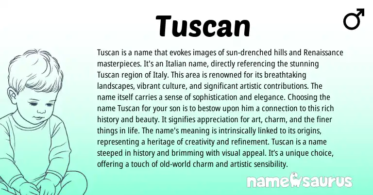 Infographic about Tuscan name meaning, Tuscan is a name from Italian origin(s).