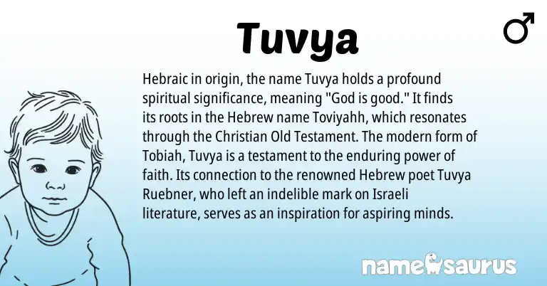 Infographic about Tuvya name meaning, Tuvya is a name from Hebrew, Israeli origin(s).