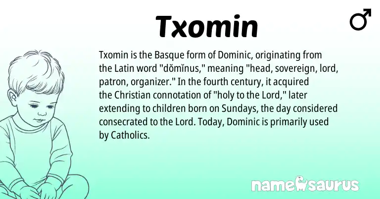 Infographic about Txomin name meaning, Txomin is a name from Basque, Latin origin(s).