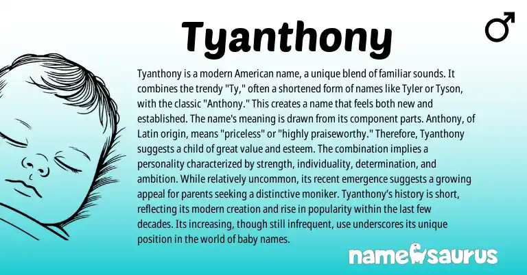Infographic about Tyanthony name meaning, Tyanthony is a name from Latin origin(s).