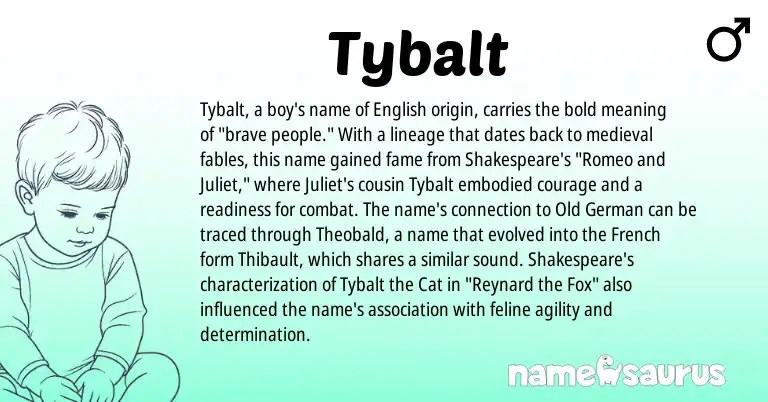 Infographic about Tybalt name meaning, Tybalt is a name from Old German, English, French origin(s).