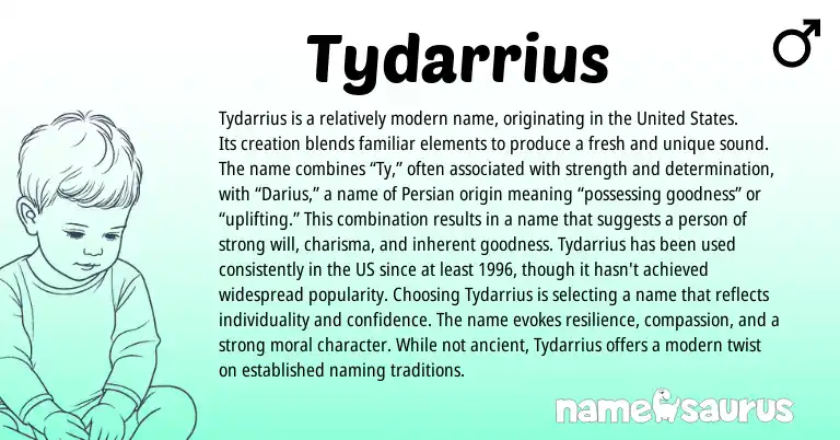Infographic about Tydarrius name meaning, Tydarrius is a name from Persian origin(s).