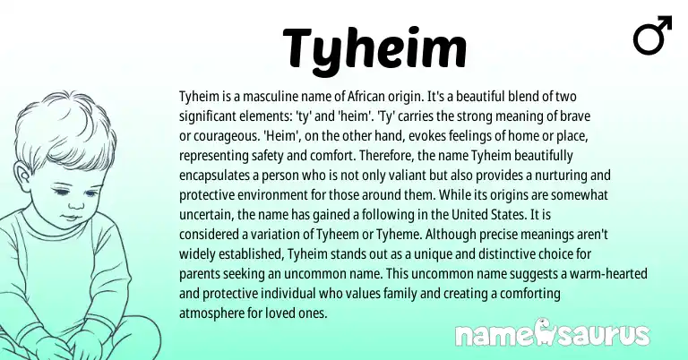 Infographic about Tyheim name meaning, Tyheim is a name from African origin(s).