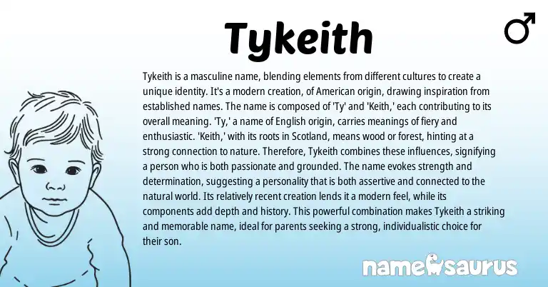Infographic about Tykeith name meaning, Tykeith is a name from Scottish, English origin(s).