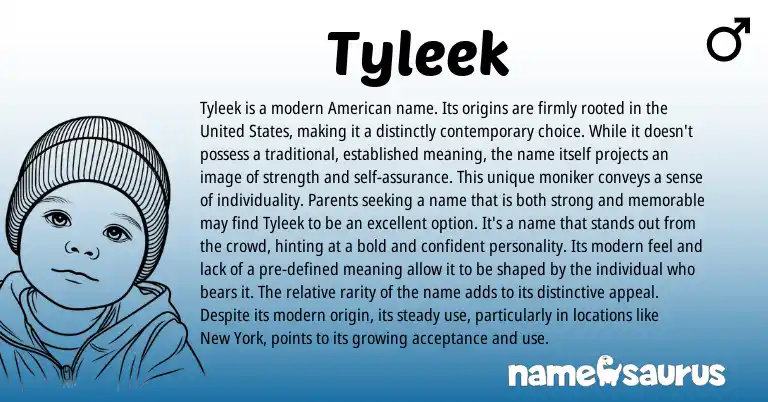 Infographic about Tyleek name meaning, Tyleek is a name from American origin(s).