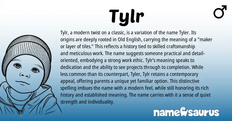 Infographic about Tylr name meaning, Tylr is a name from English origin(s).