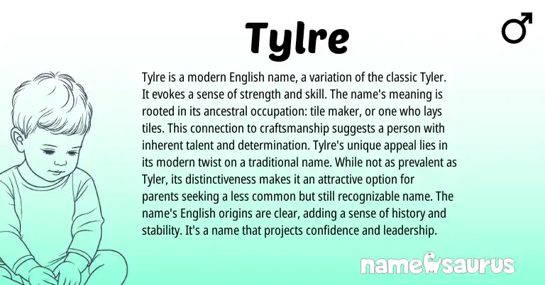 Infographic about Tylre name meaning, Tylre is a name from English, American origin(s).