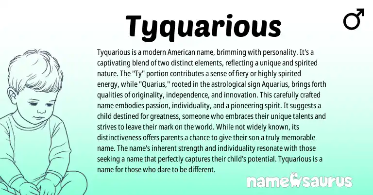 Infographic about Tyquarious name meaning, Tyquarious is a name from American origin(s).