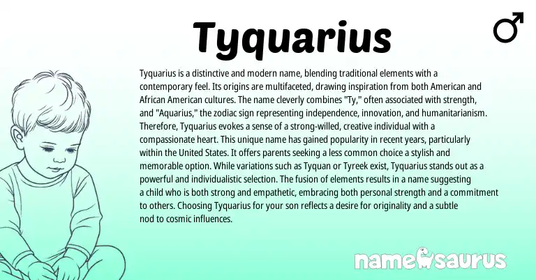 Infographic about Tyquarius name meaning, Tyquarius is a name from English, American origin(s).
