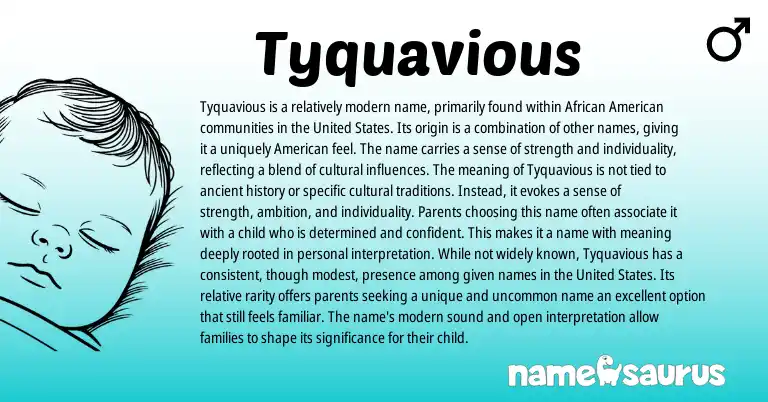 Infographic about Tyquavious name meaning, Tyquavious is a name from African, American origin(s).