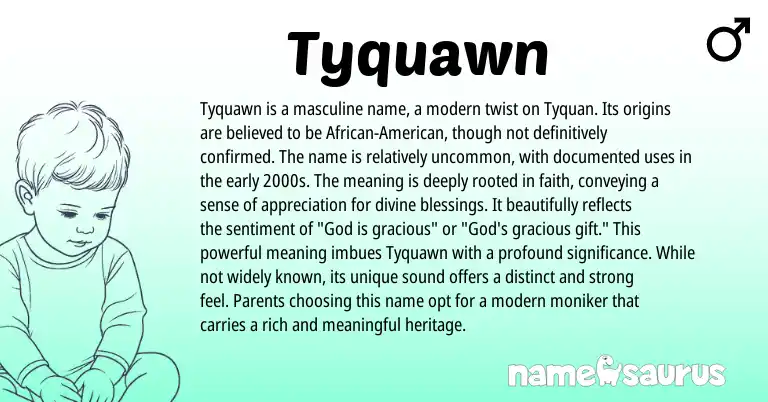 Infographic about Tyquawn name meaning, Tyquawn is a name from American origin(s).