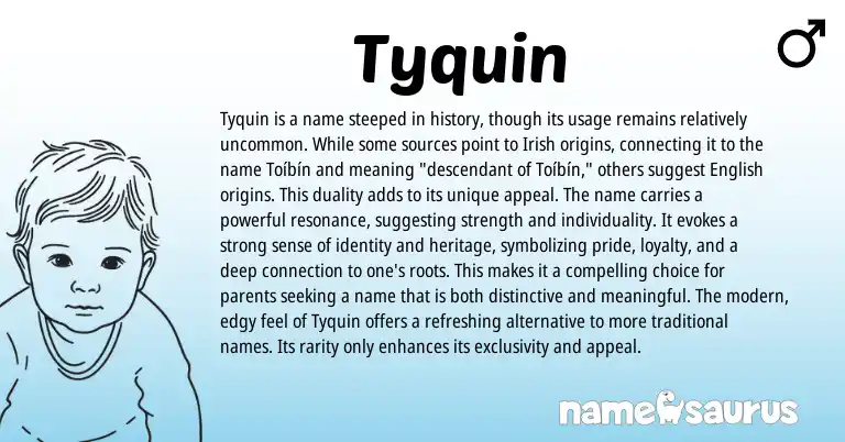 Infographic about Tyquin name meaning, Tyquin is a name from Irish origin(s).