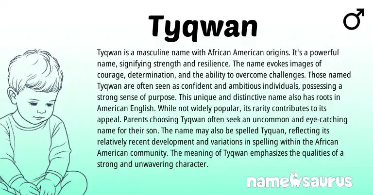 Infographic about Tyqwan name meaning, Tyqwan is a name from American, African origin(s).