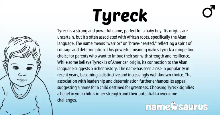 Infographic about Tyreck name meaning, Tyreck is a name from Akan, African origin(s).