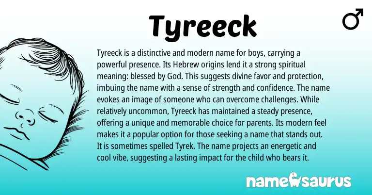 Infographic about Tyreeck name meaning, Tyreeck is a name from Hebrew, American origin(s).