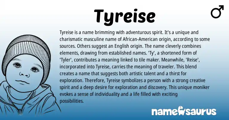 Infographic about Tyreise name meaning, Tyreise is a name from American origin(s).