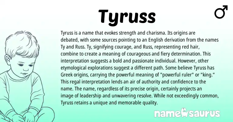 Infographic about Tyruss name meaning, Tyruss is a name from English origin(s).