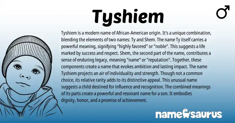 Infographic about Tyshiem name meaning, Tyshiem is a name from American origin(s).