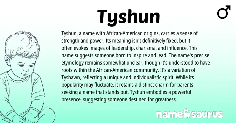 Infographic about Tyshun name meaning, Tyshun is a name from American, African origin(s).