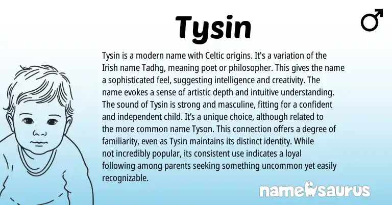 Infographic about Tysin name meaning, Tysin is a name from Celtic, Irish origin(s).