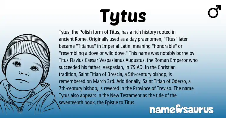 Infographic about Tytus name meaning, Tytus is a name from Roman, Polish, Latin origin(s).