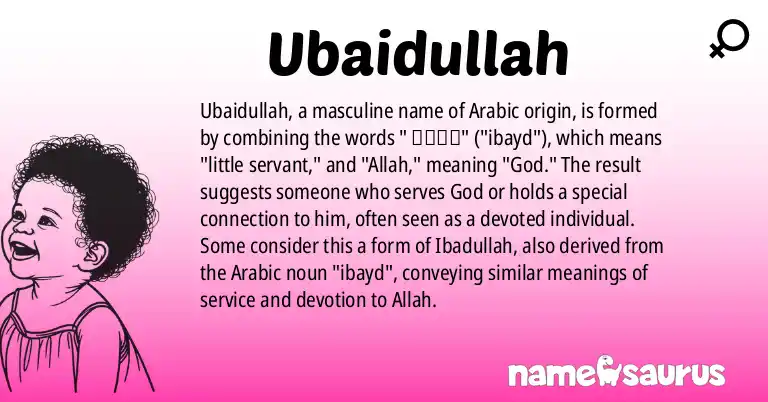 Infographic about Ubaidullah name meaning, Ubaidullah is a name from Arabic origin(s).
