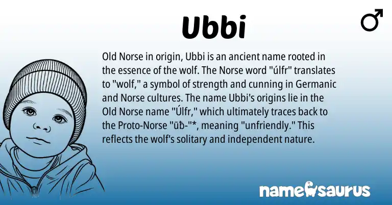 Infographic about Ubbi name meaning, Ubbi is a name from Old Norse, Germanic, Norse origin(s).