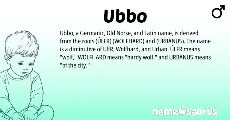 Infographic about Ubbo name meaning, Ubbo is a name from Old Norse, Germanic, Latin origin(s).
