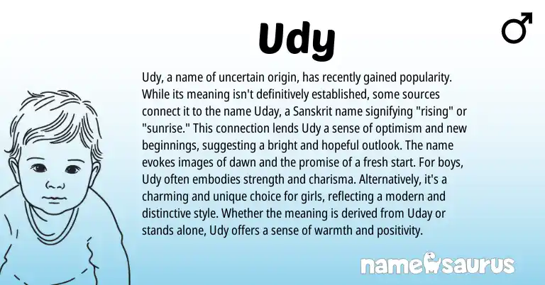 Infographic about Udy name meaning, Udy is a name from English, Sanskrit origin(s).