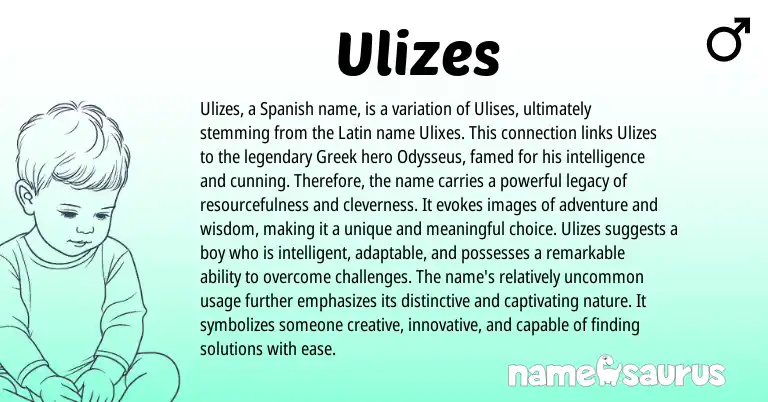 Infographic about Ulizes name meaning, Ulizes is a name from Latin, Spanish origin(s).