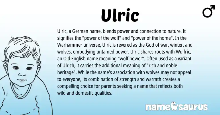 Infographic about Ulric name meaning, Ulric is a name from German, Old English origin(s).