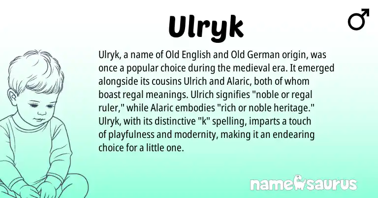 Infographic about Ulryk name meaning, Ulryk is a name from Old German, Old English origin(s).